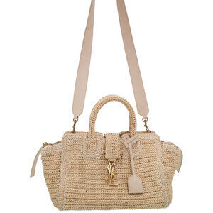 Saint Laurent Monogram Cabas Downtown tote bag raffia brown leather